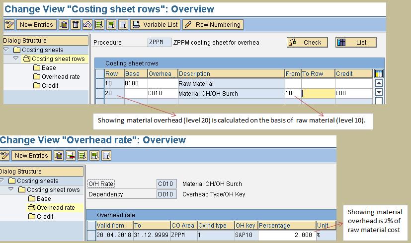 overhead using costing sheet in sap