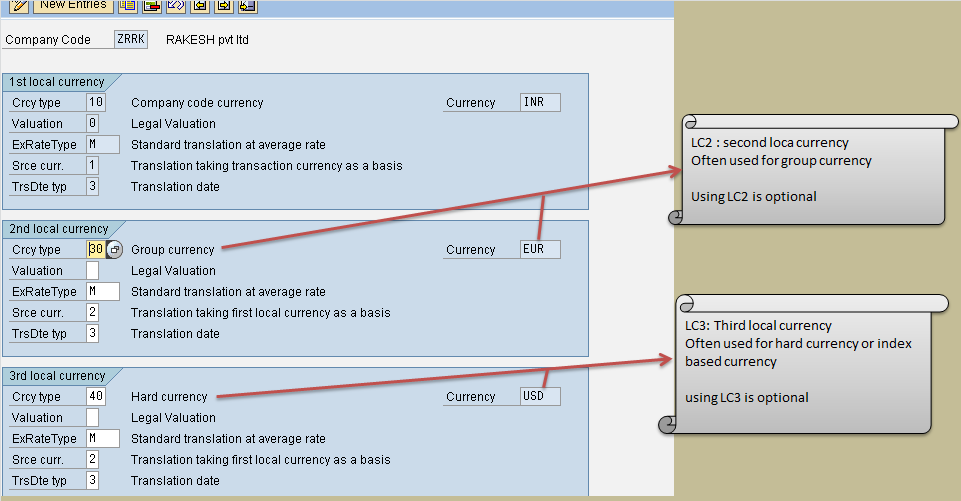 Parallel currencies in sap using T code OB22