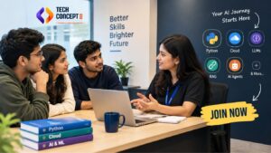 Students learning Agentic AI with an instructor at Tech Concept Hub